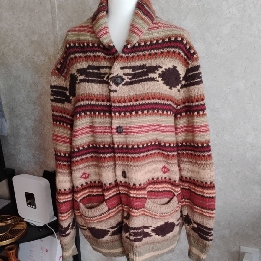 American Eagle Wool Blended Cardigan Sweater,Aztec/ Cozy, Size XXL - Picture 8 of 10